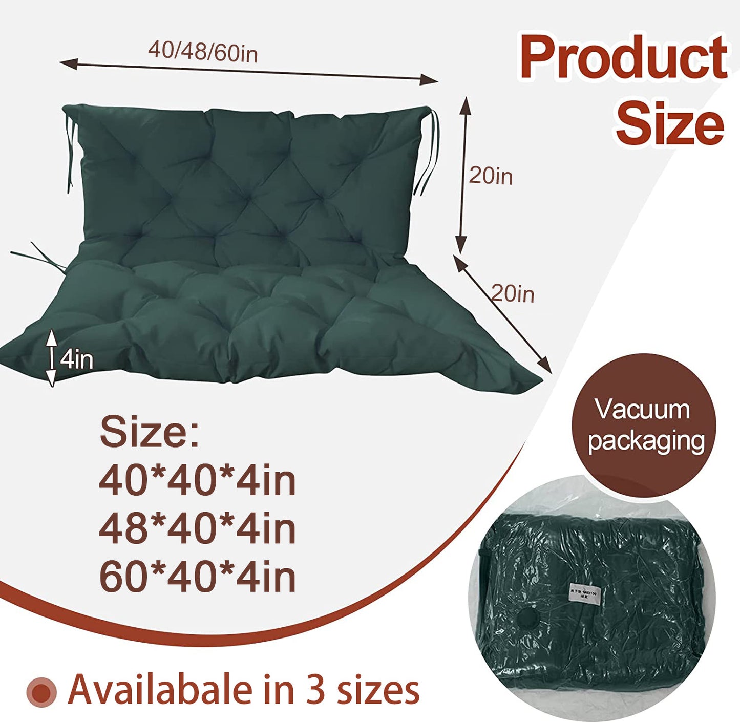 Waterproof Patio Hanging Chair Swing Sofa Cushion for Settee