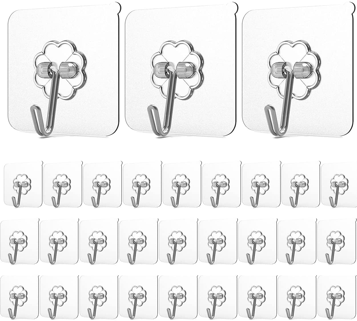 Wall Hooks Waterproof and Oilproof,Transparent/Silver Reusable Seamless Hooks