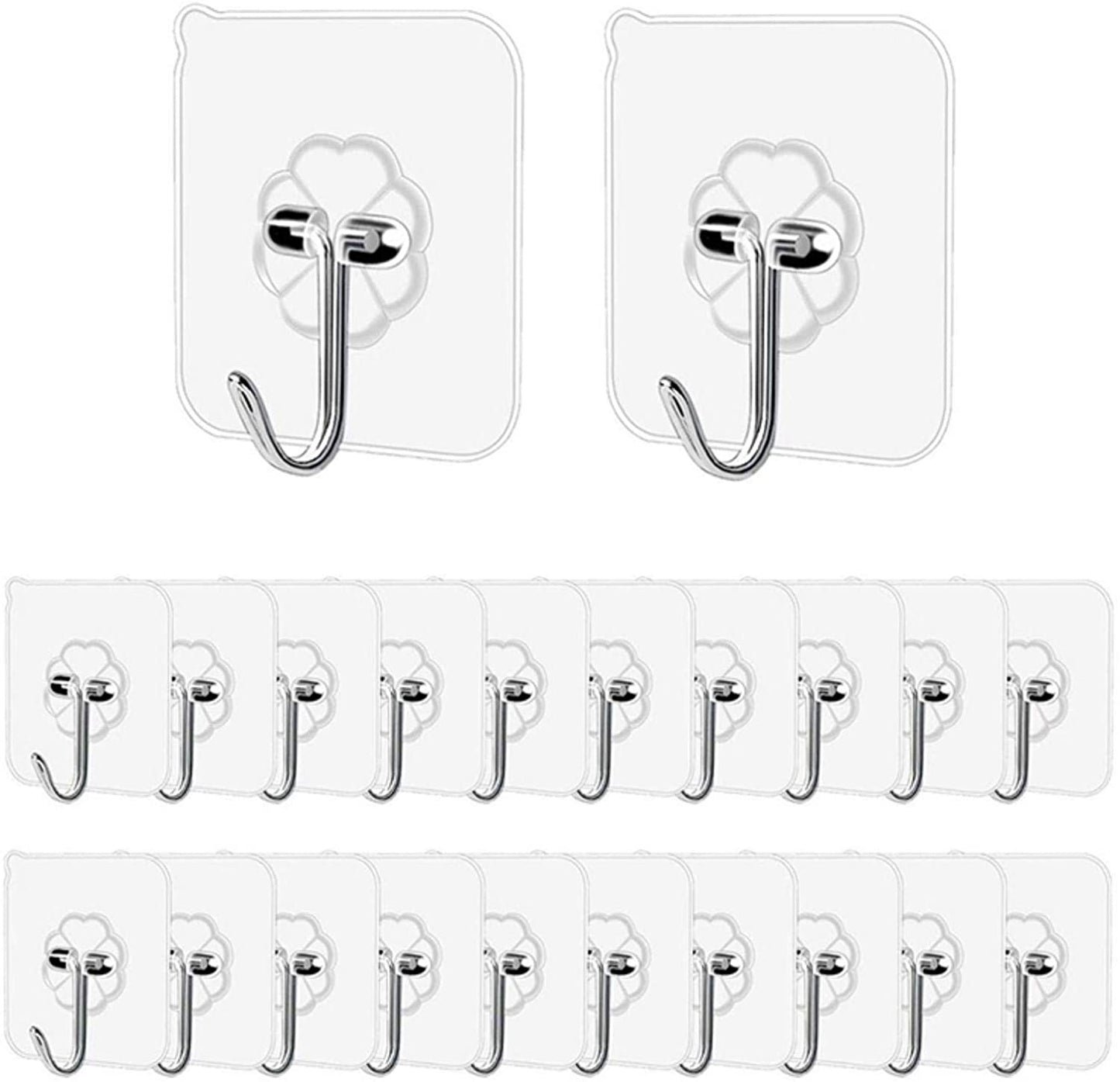 Wall Hooks Waterproof and Oilproof,Transparent/Silver Reusable Seamless Hooks