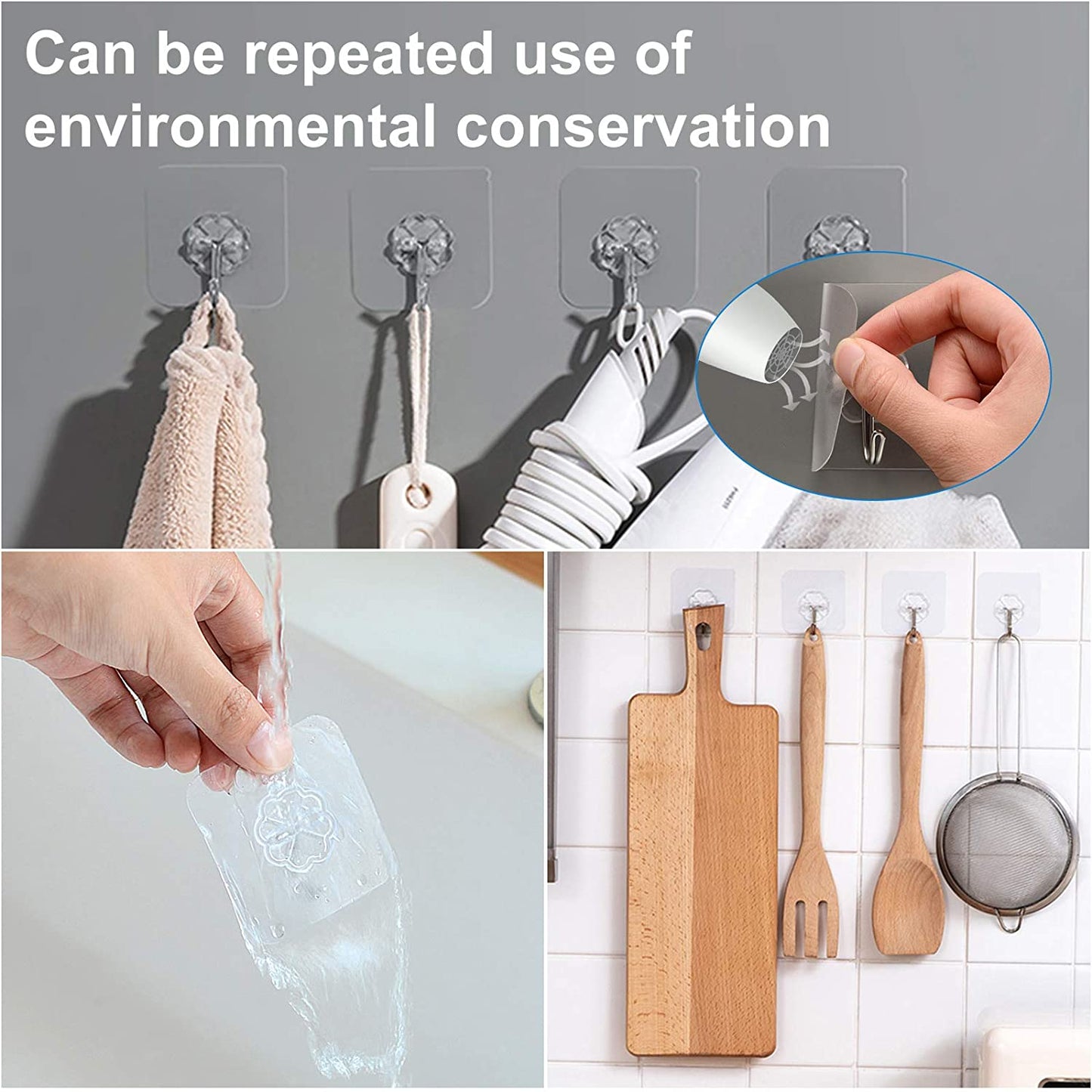 Wall Hooks Waterproof and Oilproof,Transparent/Silver Reusable Seamless Hooks