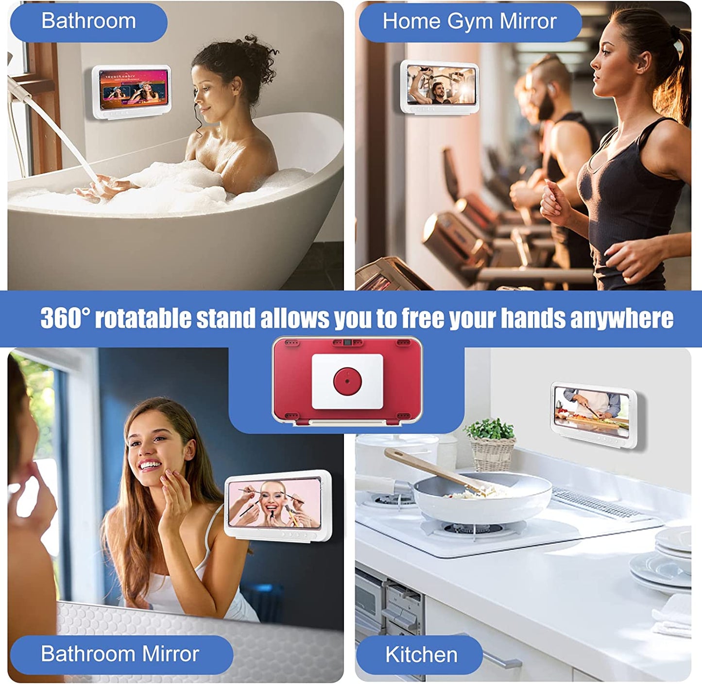 Shower Phone Holder, 360° Rotation Waterproof Wall Mount