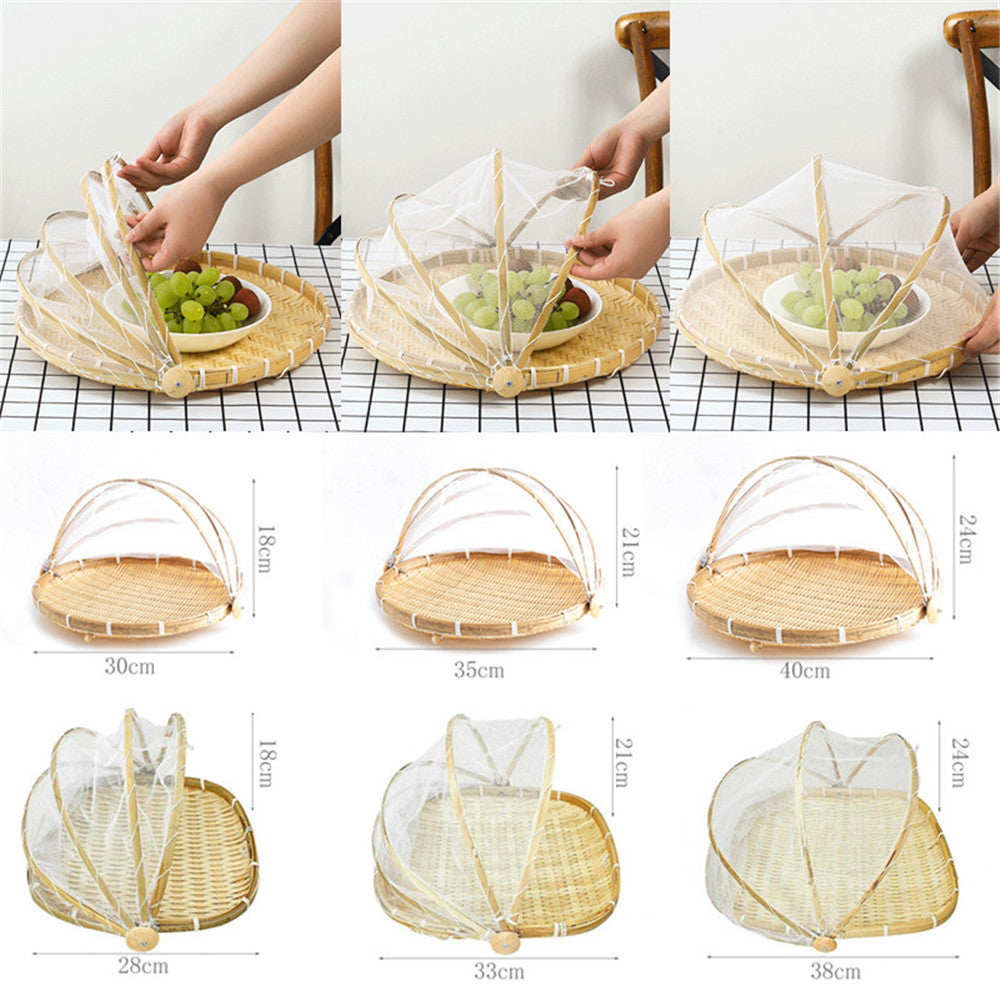 Hand-Woven Outdoor Food Basket Dustproof Mesh Gauze Cover