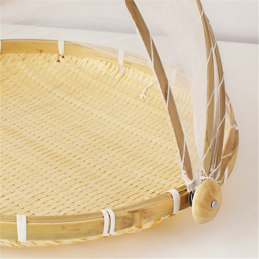 Hand-Woven Outdoor Food Basket Dustproof Mesh Gauze Cover